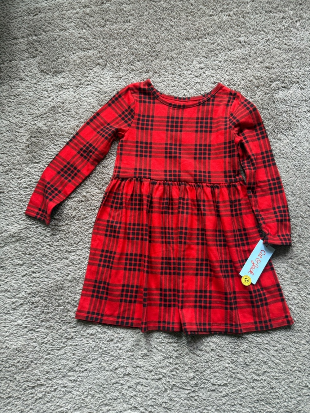 NWT Toddler 5T Cat & Jack Red and Black Plaid Long-Sleeve Dress